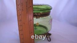Art Nouveau Green Glass Enamelled Trinket Dresser Box with Ormolu Base Moser