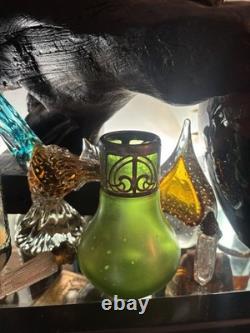 Art Nouveau Green Glass Vase with Ornate Metal Mount