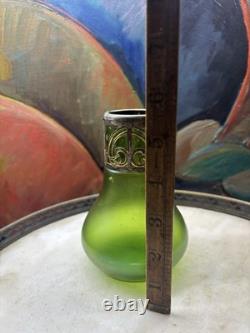 Art Nouveau Green Glass Vase with Ornate Metal Mount