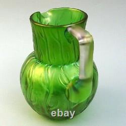 Art Nouveau Green Iridescent Glass Jug Loetz Neptun 16cm tall Antique