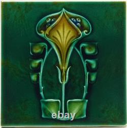 Art Nouveau Green Moulded Majolica Tile by Henry Richards C1906 AE2