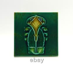 Art Nouveau Green Moulded Majolica Tile by Henry Richards C1906 AE2