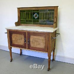 Art Nouveau Green Tiled Washstand Hall Table Sideboard Storage Cabinet