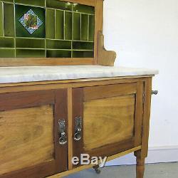 Art Nouveau Green Tiled Washstand Hall Table Sideboard Storage Cabinet