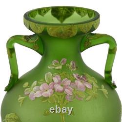 Art Nouveau Green and Enamel Floral Decorated Vase