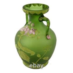 Art Nouveau Green and Enamel Floral Decorated Vase