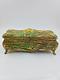 Art Nouveau Green And Gold Casket Box Very Ornate Angels On Front And Back 9.75