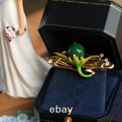 Art Nouveau Hair Barrette Floral Green Enamel Jade Pearl Mini Pearl QD12