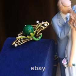 Art Nouveau Hair Barrette Floral Green Enamel Jade Pearl Mini Pearl QD12