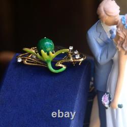 Art Nouveau Hair Barrette Floral Green Enamel Jade Pearl Mini Pearl QD12