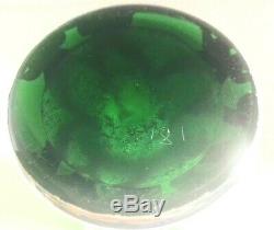 Art Nouveau Hand Blown Emerald Green Art Glass Vase with Sterling Silver Overlay