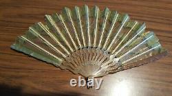 Art Nouveau Hand Fan, Green Leaves and Vines on Netting, Bakelite Sticks & Guard