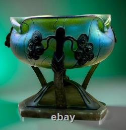 Art Nouveau Iridescent Glass Centerpiece with Bronze Mount ca. 1900-1920