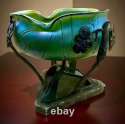 Art Nouveau Iridescent Glass Centerpiece with Bronze Mount ca. 1900-1920