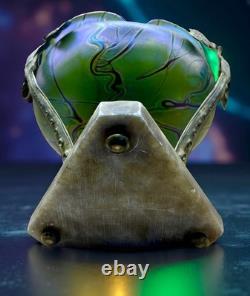 Art Nouveau Iridescent Glass Centerpiece with Bronze Mount ca. 1900-1920