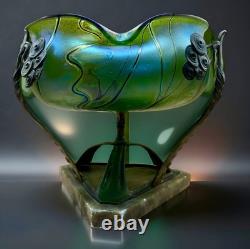 Art Nouveau Iridescent Glass Centerpiece with Bronze Mount ca. 1900-1920