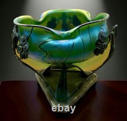 Art Nouveau Iridescent Glass Centerpiece with Bronze Mount ca. 1900-1920