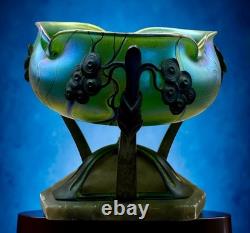 Art Nouveau Iridescent Glass Centerpiece with Bronze Mount ca. 1900-1920