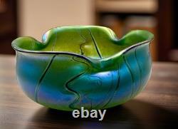 Art Nouveau Iridescent Glass Centerpiece with Bronze Mount ca. 1900-1920