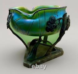 Art Nouveau Iridescent Glass Centerpiece with Bronze Mount ca. 1900-1920