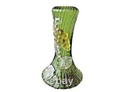 Art Nouveau Iridescent Glass Vase of Tapering Form with Applied Grapes 20cm