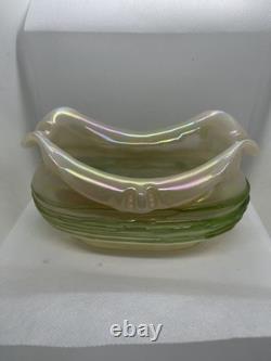 Art Nouveau Iridescent Green Trailed Glass Antique Vase