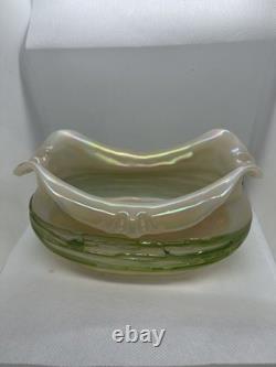 Art Nouveau Iridescent Green Trailed Glass Antique Vase