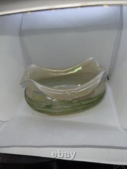 Art Nouveau Iridescent Green Trailed Glass Antique Vase