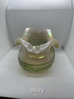 Art Nouveau Iridescent Green Trailed Glass Antique Vase