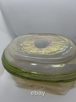 Art Nouveau Iridescent Green Trailed Glass Antique Vase