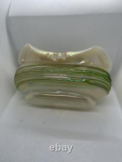 Art Nouveau Iridescent Green Trailed Glass Antique Vase