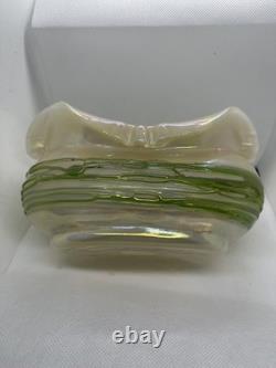Art Nouveau Iridescent Green Trailed Glass Antique Vase