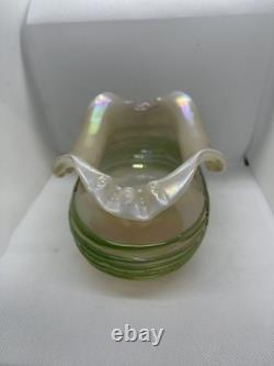 Art Nouveau Iridescent Green Trailed Glass Antique Vase