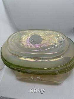 Art Nouveau Iridescent Green Trailed Glass Antique Vase