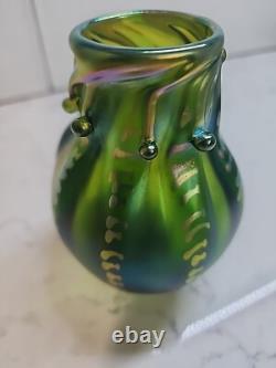 Art Nouveau Iridescent Green Vase with Signature