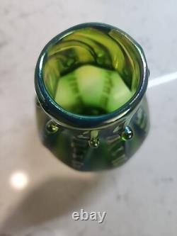 Art Nouveau Iridescent Green Vase with Signature