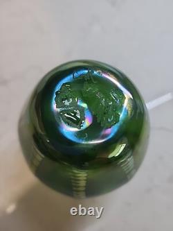 Art Nouveau Iridescent Green Vase with Signature