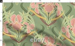 Art Nouveau Iris Pink Green Flowers Floral Sateen Duvet Cover by Spoonflower