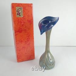 Art Nouveau Jack in the Pulpit Vase Iridescent Swirl Art Glass 11 H Czech. Sign