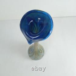 Art Nouveau Jack in the Pulpit Vase Iridescent Swirl Art Glass 11 H Czech. Sign