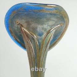 Art Nouveau Jack in the Pulpit Vase Iridescent Swirl Art Glass 11 H Czech. Sign
