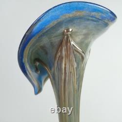 Art Nouveau Jack in the Pulpit Vase Iridescent Swirl Art Glass 11 H Czech. Sign