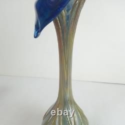 Art Nouveau Jack in the Pulpit Vase Iridescent Swirl Art Glass 11 H Czech. Sign