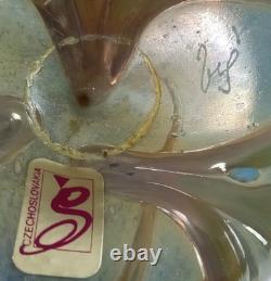Art Nouveau Jack in the Pulpit Vase Iridescent Swirl Art Glass 11 H Czech. Sign