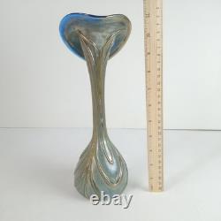 Art Nouveau Jack in the Pulpit Vase Iridescent Swirl Art Glass 11 H Czech. Sign