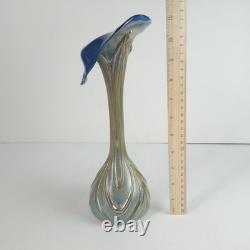 Art Nouveau Jack in the Pulpit Vase Iridescent Swirl Art Glass 11 H Czech. Sign