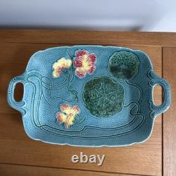 Art Nouveau Jugendstil Majolica Nasturtium Handled Platter Tray by Zell, Germany