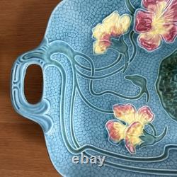 Art Nouveau Jugendstil Majolica Nasturtium Handled Platter Tray by Zell, Germany
