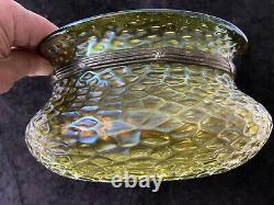 Art Nouveau Kralik Loetz Sohn Martelle Pattern Glass bowl with metal collar 8 In