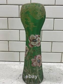 Art Nouveau LEGRAS Mont Joye Green Gold Moser Poppy Flower Vase French Enamel